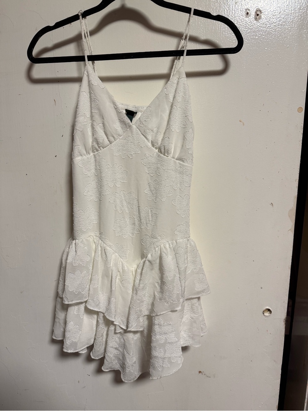 wild fable White Floral Lace Ruffle Mini Dress
